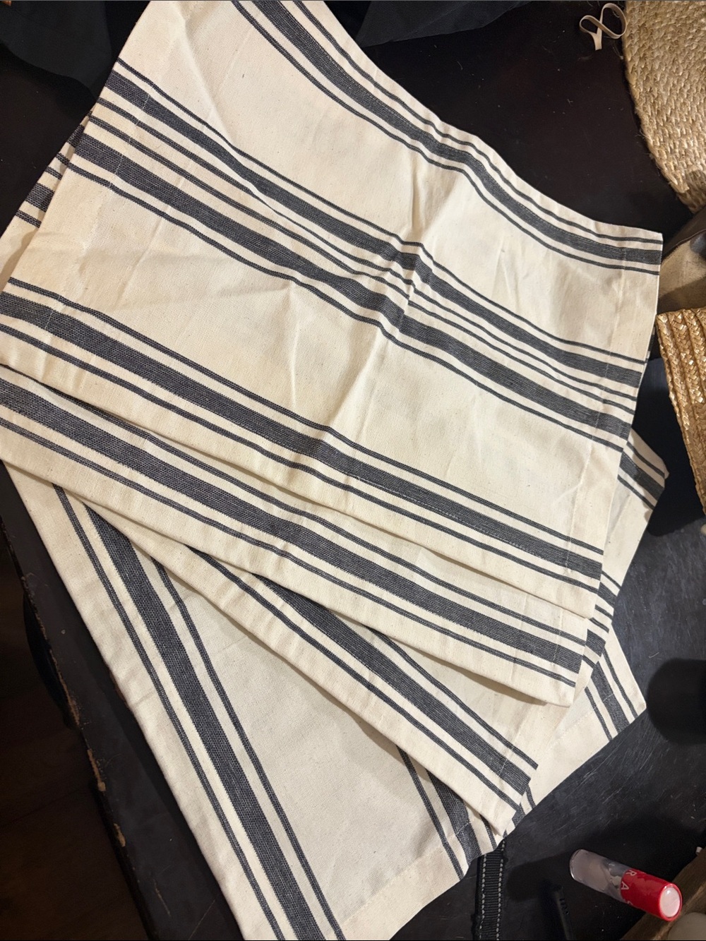 World Market Cream table placemats 100% cotton. Set of 4. Black Stripe